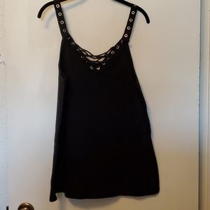 Black grommet lace up tank top